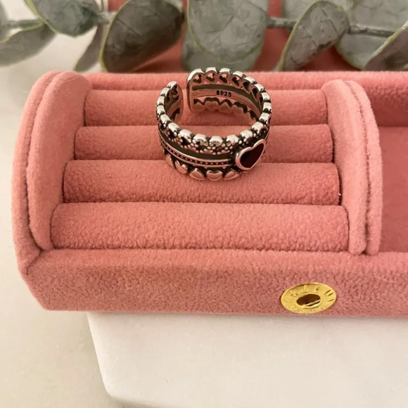 925 Sterling Silver Black Heart Minimalist Ring Vintage Boho Stackable Ring Band - Picture 5 of 7